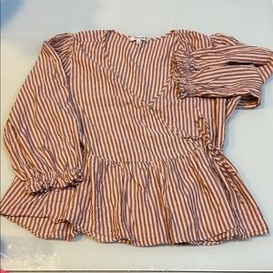 Madewell feminine cotton top with brown and pinkish/ peachish stripes